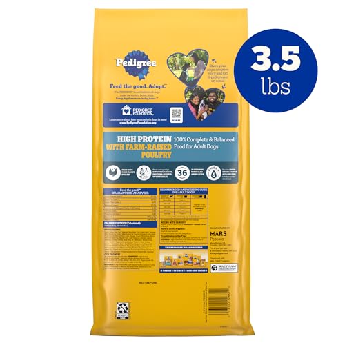PEDIGREE DRY DOG FOOD FOR ADULT DOGS, HIGH PROTEIN, TURKEY AND CHICKEN FLAVOR, 3.5 LB. BAG
