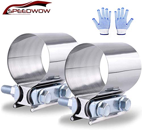 SPEEDWOW 2.5" Butt Joint Exhaust Band Clamp Sleeve Stainless Steel 2 Pieces