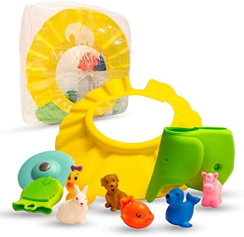 Happy Baby Bath time 10 Pcs Set - Ultimate Baby Bath Gift Set. Includes Bath Cap, Bath Toys, Spout Cover, Drain Cover, Silicone Bath Sponge, and Bonus Carrying Case (10 Pcs Set)