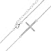 Solid Sterling Silver Rhodium Plated Cubic Zirconia Large Sideways Cross Pendant Necklace, 15
