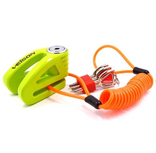 Acekit Veison Bicycle And Motorcycle Brake Disc Lock Heavy Duty Strengthen Body Sawing Resistant With Four Ribs 6mm Harden Lock Pin With Remind Cable-Green