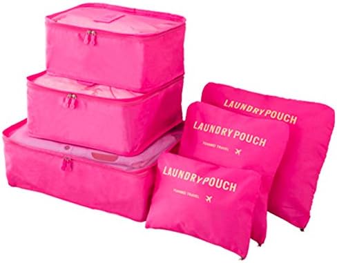 6 Set Packing Cubes, Travel Packing Organizer, Luggage Compression Bags &amp;Laundry Bag – 3 Cubes + 3 Pouches