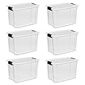 Sterilite 19859806, 30 Quart/28 Liter Ultra Latch Box, Clear with a White Lid and Black Latches, 6-Pack