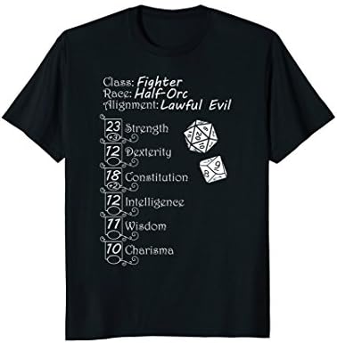Character Sheet T-Shirt | Half Orc Fighter Chaotic Evil