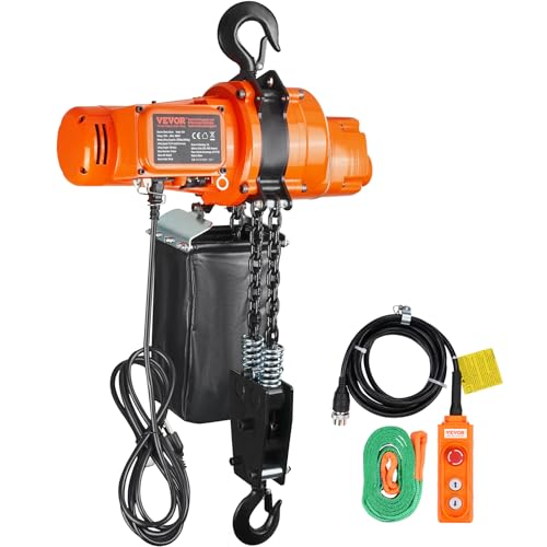 VEVOR - Electric Chain Hoist, 2000 lbs Load Capacity, 10ft Lifting Height, 7ft/Min, 120V, Single Phase Overhead Crane with Chain, Wired Remote Control