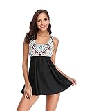 LALAVAVA Womens One Piece Swimsuits Print Swim Dress with Boyleg Shorts Tankini