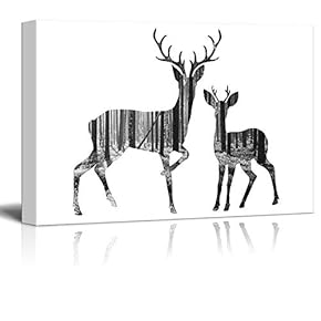 Canvas Wall Art - Double Exposure Deers and Woods | Modern Giclee Print Gallery Wrap Home Art Ready to Hang - 12x18 inches