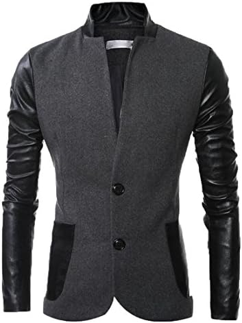 Goocyber Men's Comfy Hit Color Button Classic Stand Collar Basic PU Leather Jacket Dark Grey M
