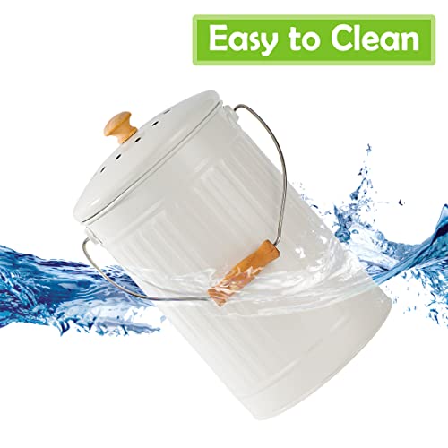 TreaHome Compost Bin, 1.7 Gallon Kitchen Compost Bin, Indoor Countertop Compost Bin, White