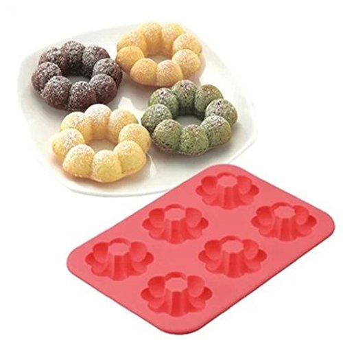 ZJCilected 6-Cavity Round Flower Silicone Mini Donut Pan, Muffin Cups, Cake Mold, Biscuit Mold-Home Kitchen Baking Mold Supply