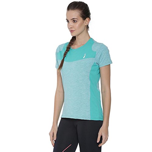 campus sutra striped women round neck light green t-shirt