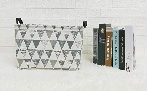 TIBAOLOVER Square Natural Linen & Cotton Fabric Storage Bin Handles organizing Kids Toy/Playroom Organization/Toy Bin/Closet/Shelf Baskets/Baby Hamper (Triangle Pattern-Grey)