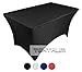 TEKTRUM 4 FT LONG RECTANGULAR STRETCH TABLECLOTH DJ JACKET COVER FOR TRADE SHOW - PREMIUM FABRIC - BLACK COLOR