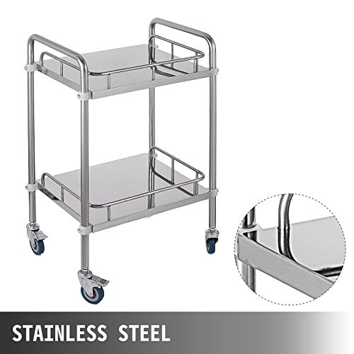 VEVOR 2Shelf lab cart with Wheels Stainless Steel Rolling cart Lab