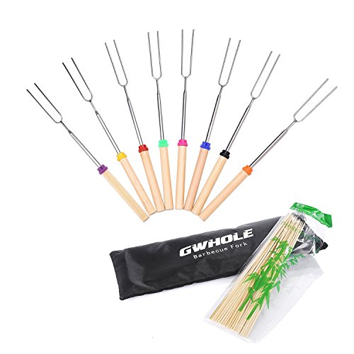 GWHOLE Marshmallow Roasting Sticks,32 Inches Telescoping Smores Skewers For Hotdog Camping, Set Of 8