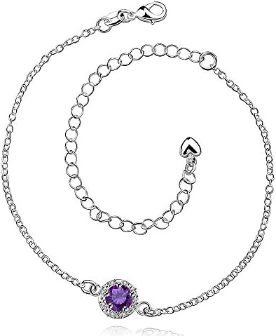 Summer Beach Purple Blue Red Crystal Dimaond &amp; Rhinestones Barefoot Chain with Heart Charm Link Anklet