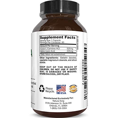 Potent Alpha Lipoic Acid Weight Loss Pills Powerful Antioxidant Amino Acids Lose Belly Fat Natural Supplement for Building Muscle Boosts Creatine Uptake in Muscles 60 Capsules by Nature Berg