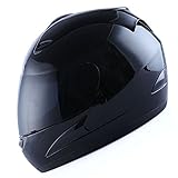 Motorcycle Street Bike Glossy Black Full Face Helmet + Two Visors: Smoked & Clear