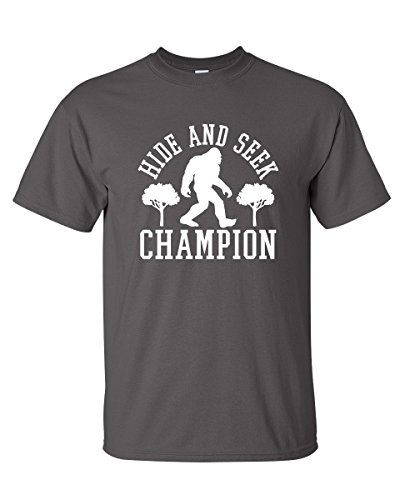 Feelin Good Tees Bigfoot Hide And Seek Champion Sarcastic Novelty Sarcastic Humor Funny T Shirt 2XL Charcoal1