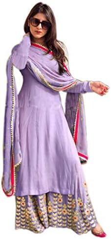 Ethnic Empire Women's Georgette Embroidered Semi-Stitched Kurta Palazzo and Dupatta Set
