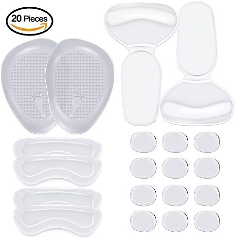 Back Heel Cushions Inserts, Ball-of-Foot Metatarsal Pads for Men & Women, Pain Relief Gel Pad Set for High Heels for Plantar Fasciitis (20 Pieces, Crystal)