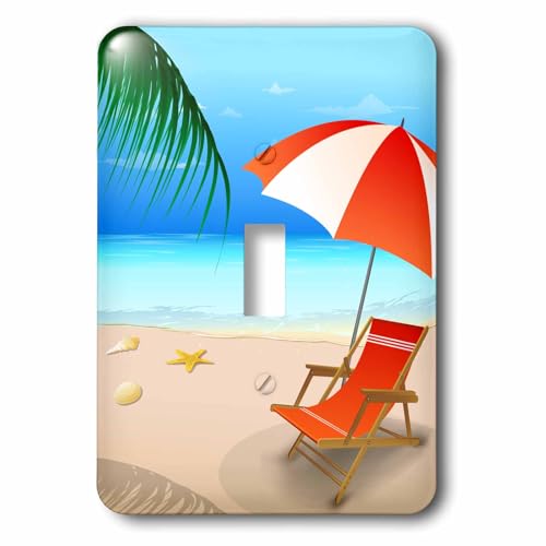 3dRose LLC lsp_111556_1 Blue and Sandy Beach Scene with Beach Lounger and Umbre…