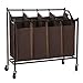 SONGMICS 4-Bag Laundry Cart Sorter, Rolling Laundry Basket Hamper, with 4 Removable Bags, Casters and Brakes, Brown URLS90Z