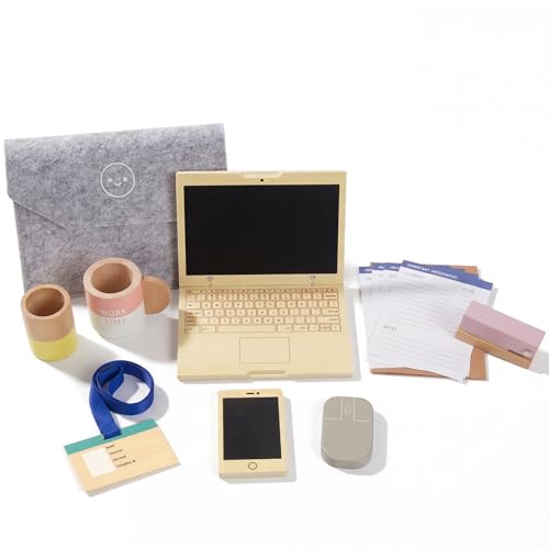 WOODENFUN Wooden Pretend Play Home Office Set for Kids,10Pcs Office Playset