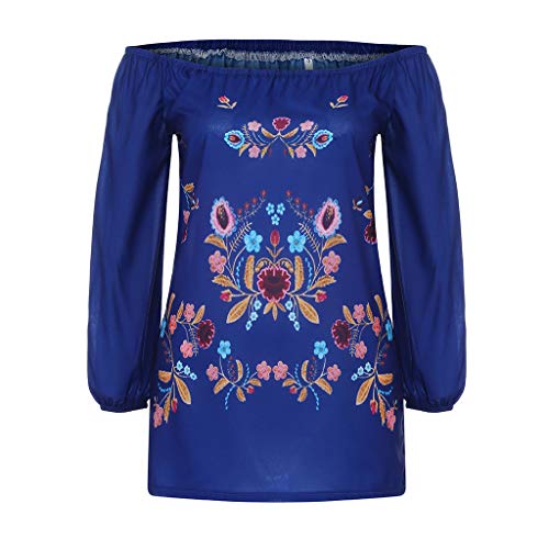 XOWRTE Women's Tops Plus Size Off Shoulder Print Long Sleeve Pullover Blouse T-Shirt