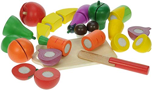 Brigamo 27 teiliges Holzspielzeug Set Holz Obst Gemüse zum schneiden mit Messer und Schneidebrett - perfekt für… – Bild 4