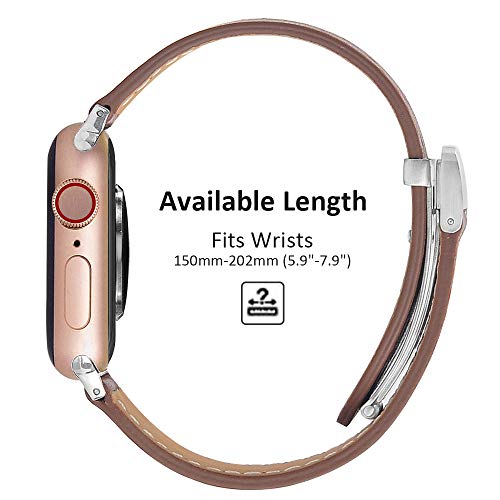 hooroor Leather Bands Compatible Apple Watch Band 38mm 40mm Accessory Replacement Wristband Sport Strap for Iwatch Nike+, Series 4 3 2 1, Edition, Stainless Steel Metal Buckle (Brown-38 mm 40mm)