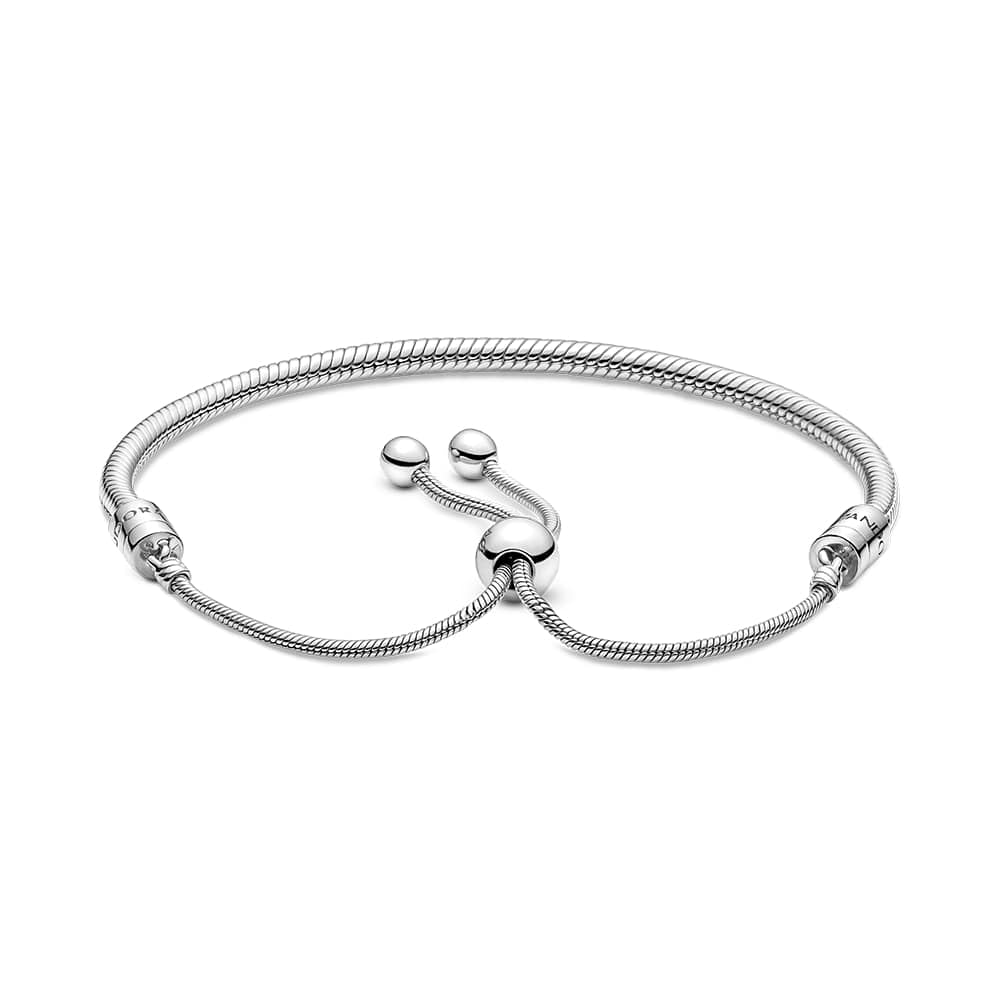 PANDORA Moments Snake Chain Slider Bracelet - Charm Bracelet for Women - Sterling Silver with Clear Cubic Zirconia - 11
