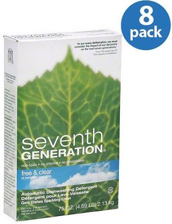 Seventh Generation Free &amp; Clear Automatic Dishwashing Detergent Powder, 75 oz, (Pack of 8)