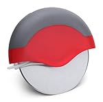 Best Pizza Cutter Wheel Stainless Steel with Integrated Blade Guard, Super Sharp and Easy To Clean Slicer, Includes FREE E-BOOK on Tips, Products, & Reviews, Perfect Gift for Girl, Mom, Friend (Red)