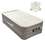 Ivation Premium Comfort Inflatable Air Mattress (Twin) Blow Up Air Bed w/14 Dual Coils - FirmaCoil Technology, Raised 20” Height w Built-in Electric Pump for Guest Travel Camping (Brown/Beige)
