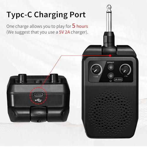 TERRIFI 5W Electric Guitar Amp, Mini Portable Bluetooth Amplifier, Rechargeable Small Personal Practice Amp with 4 Effects, Overdrive, Distortion, Reverb, Clean, Ideal for Electric Guitar, Black