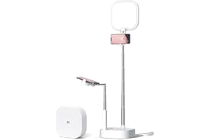 Viozon Extendable Selfie Stand,Height&Angle Adjustable,Overhead 360° Rotate,2 Phone Holders,Rechargeable Wireless Foldable 15 Brightness LED Light for Live Streaming/YouTube/Tiktok/Video/Makeup