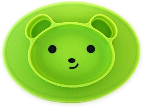 Silicone Bear Suction Grip placemat with Divider-BPA Free-Dishwasher Safe-Green