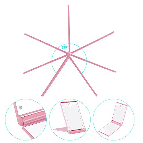 Travel Makeup Mirror with 8 Dimmable Led Lights,Compact Portable Touch Switch Mirrors,Fcebsty LED Lighted Pocket Mirror ,2 x magnifying(PINK) - Thumbnail 3
