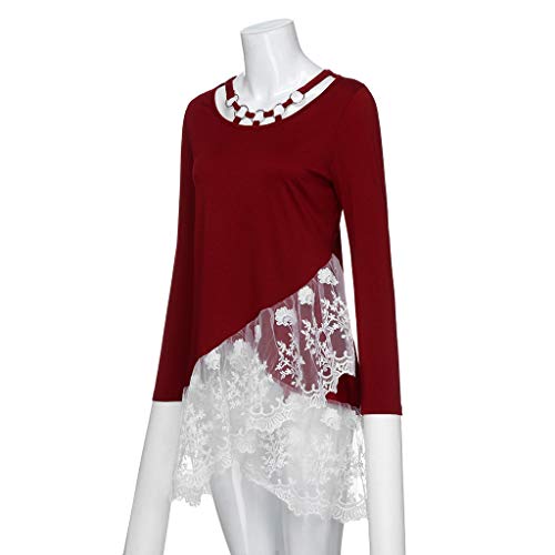 Respctful ♪☆ Women's Lace Patchwork Pullover Long Sleeve Blouse Layered Hem Tee Casual Blouse Top