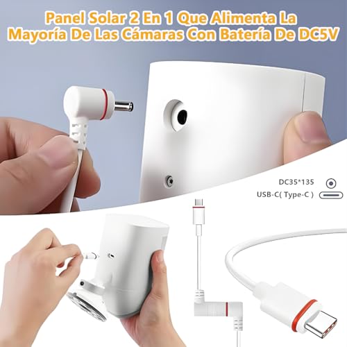 Cargador solar ring de 6W/5V,compatible con toda la gama de cámaras Ring(no compatible con cámaras sin baterías),viene con un puerto DC35+Tipo-C,un cable de carga de 1x3m y es resistente al agua IP66