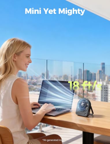 Aecooly Mini Desk Fan, Portable Hand Fan Rechargeable [10H Max Cooling Time], 180° Foldable Small Table Fan, 4 Speeds Quiet Personal Fan for Bedroom, Home, Office, Travel, Gifts for Women - Black
