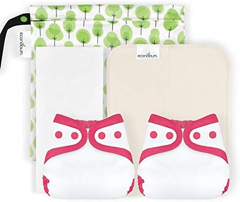 Econobum Newborn Starter Kit - 2 Newborn Covers, 6 Soft Organic Cotton Prefolds, 6 Newborn Stay-Dry Liners and 1 Wet Bag (Countess)