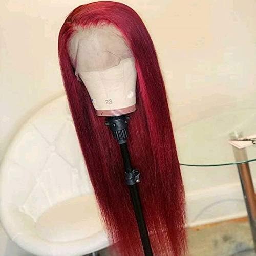 Atina Queen Red Straight Lace Front Human Hair Wig 13X6 Deep Part Preplucked Brazilian Virgin Remy 99j Burgundy Wigs Full 150% Density For Black Women(18inch)