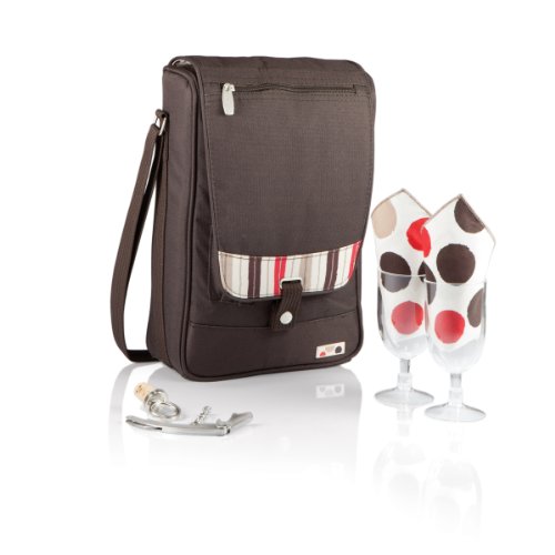 Picnic Time Barossa Insulated Wine Tote with Wine Accessories for Two, Moka Collection