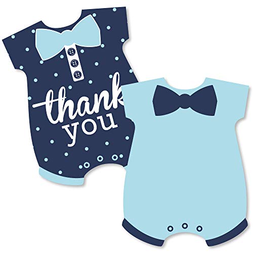 Hello Little One - Blue and Silver - Shaped Thank You Cards - Boy Baby Shower Thank You Note Cards with Envelopes - Set of 12