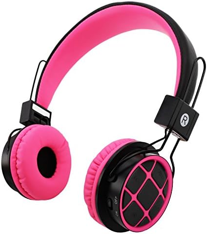 Mokata Foldable Headphones Wireless Bluetooth Headphones Over Ear Built-in Mic SD Card Slot 3.5mm Audio Jack Cable for TV PC Tablet iPhone iPod Cellphone B013 Pink
