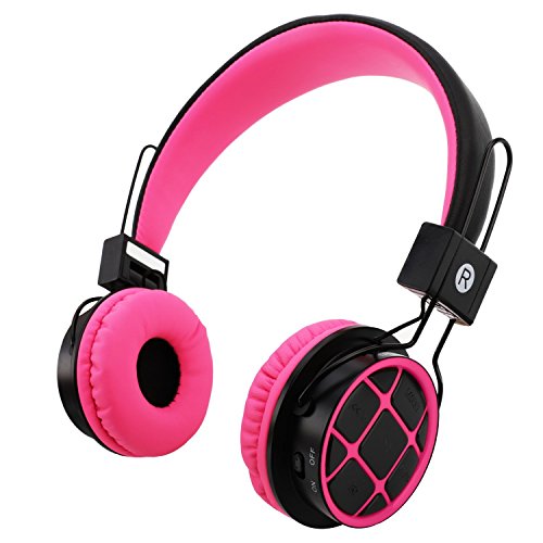 Mokata Foldable Headphones Wireless Bluetooth Headphones Over Ear Built-in Mic SD Card Slot 3.5mm Audio Jack Cable for TV PC Tablet iPhone iPod Cellphone B013 Pink