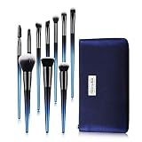 Makeup Brushes Set with a Portable Cosmetic Bag - HEDILINA 10 pcs Professional Makeup Brush Kit, Eyebrow Eyeshadow Eyelash Lip Foundation Blush Powder Blending Concealer Brushes (Sapphire Blue)