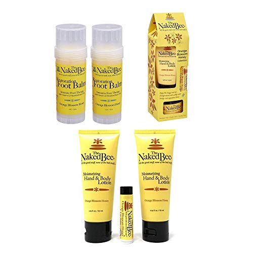 The Naked Bee Orange Blossom Honey Lotion and Lip Balm Set, Hydrating, Moisturizing, and Natural Skin Care Products Cruelty Free + Orange Blossom Honey Collection + Restoration Foot Balm